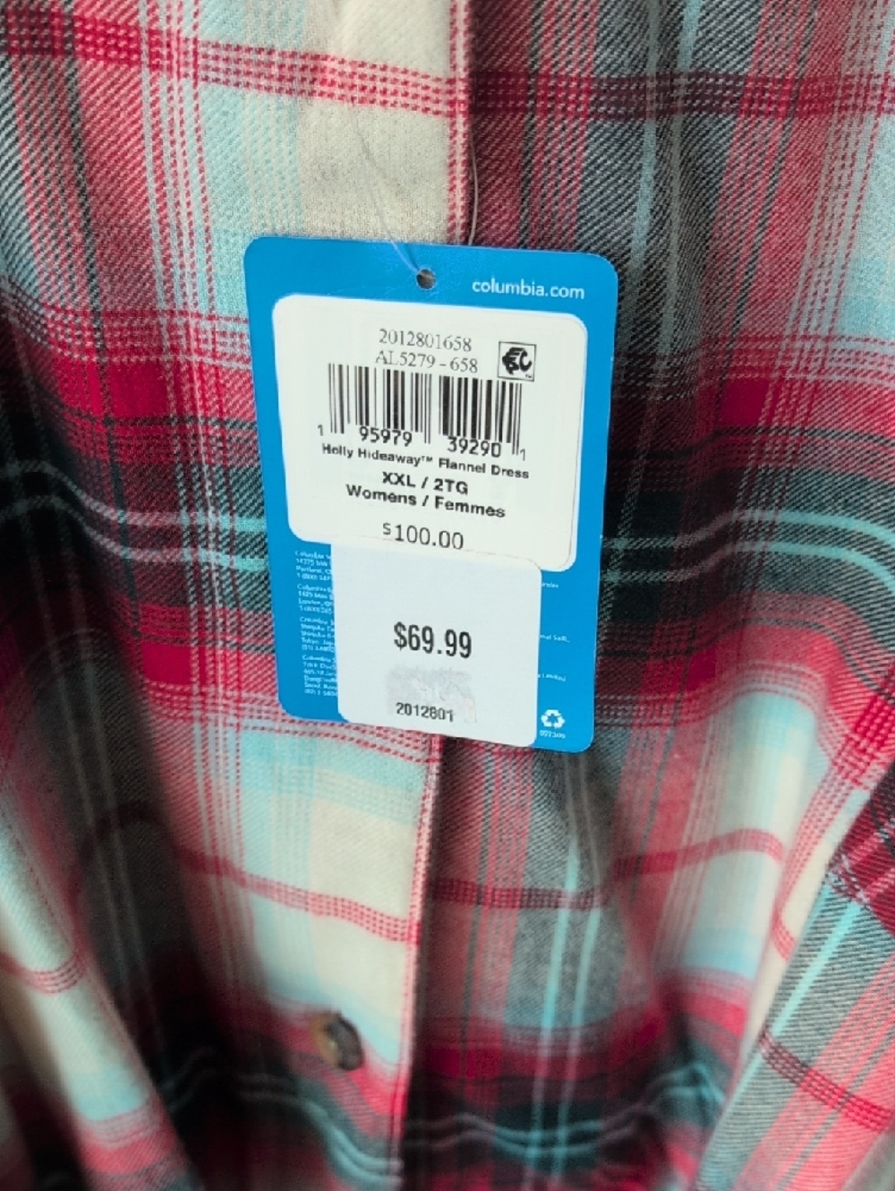 Columbia Red, Green and Cream Plaid Button-Up Shirt Dress - Picture 3 of 3